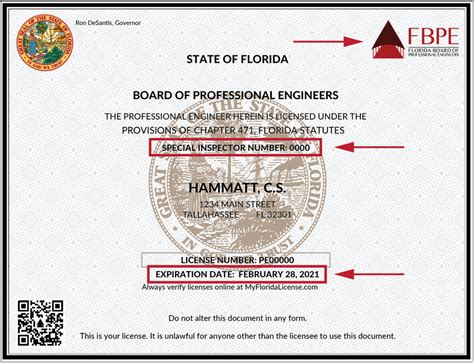 Revised PE License With SI Number Now Available - Florida Board of Professional Engineers