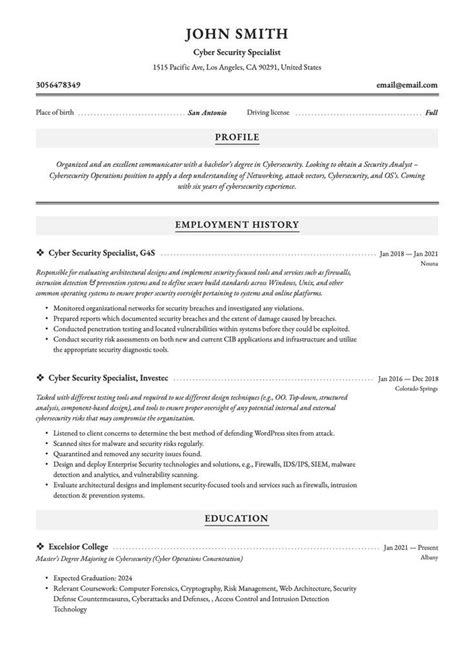 Professional Cyber Security Specialist Resume Example Resume Template Free, Free Resume, Guided ...