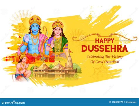 Lord Ram And Sita In Ram Darbar For Dussehra Navratri Festival Of India Poster Cartoon Vector ...