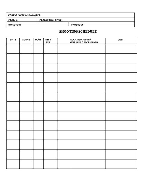 Shooting Schedule Template Printable | Schedule template, Template ...