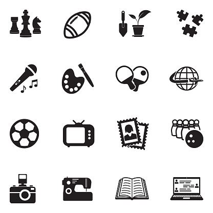 Hobbies Icons Black Flat Design Vector Illustration Stock Illustration ...