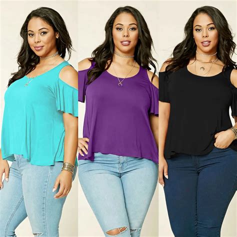 Plus size t shirts women summer 2017 Sexy Off shoulder Short Sleeve Tee shirt loose casual T ...