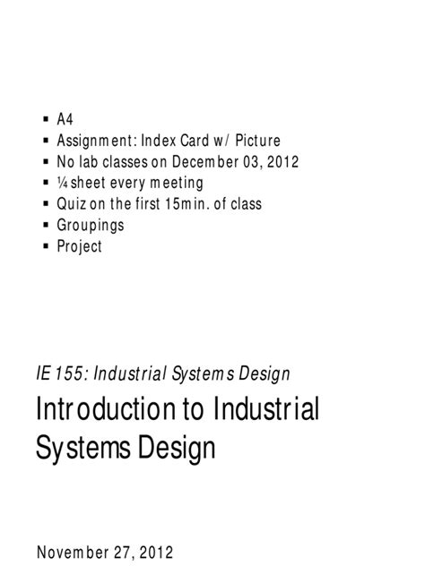 1.0 Introduction To Industrial Systems Design | PDF | Industrial Engineering | Operations Management