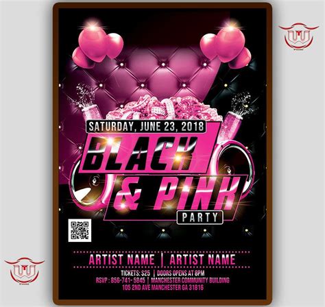 Pink and Black Birthday Flyer, Pink Birthday Party Invitation, Black and Pink Party Flyer Design ...