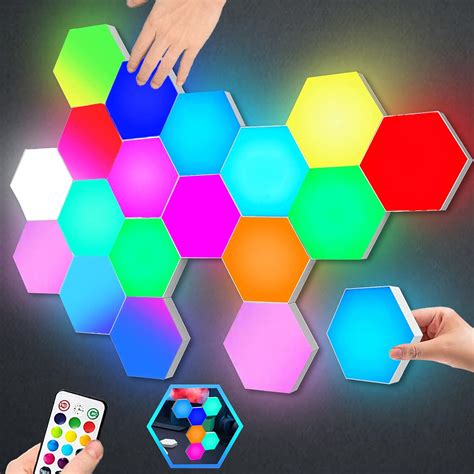Hexagon Lights with Remote Control, Smart LED Wall Light Panels Touch-Sensitive RGB Gaming Night ...