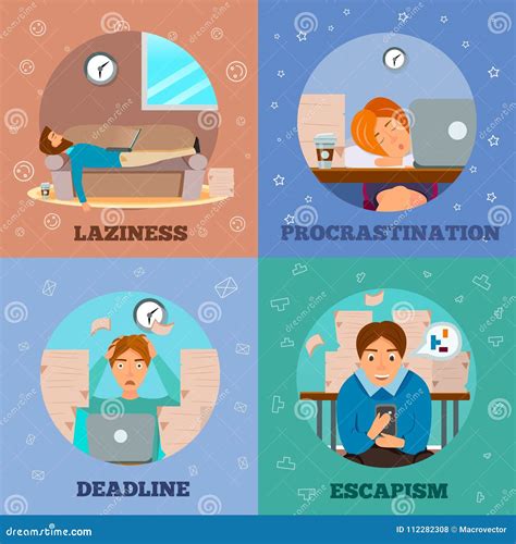 Procrastination Characters Cartoon Concept Icons Vector Illustration | CartoonDealer.com #112282308