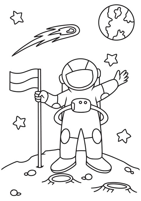 Coloring Astronaut With Flag