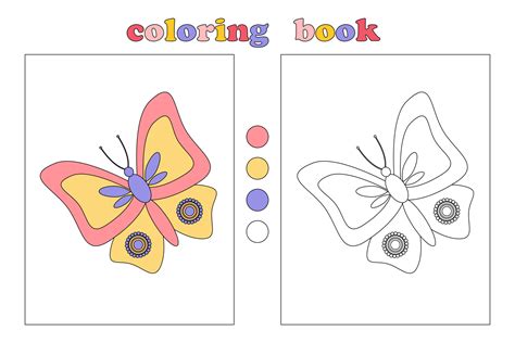 Coloring book for kids, coloring page with beautiful colorful butterfly. Cartoon illustrations ...