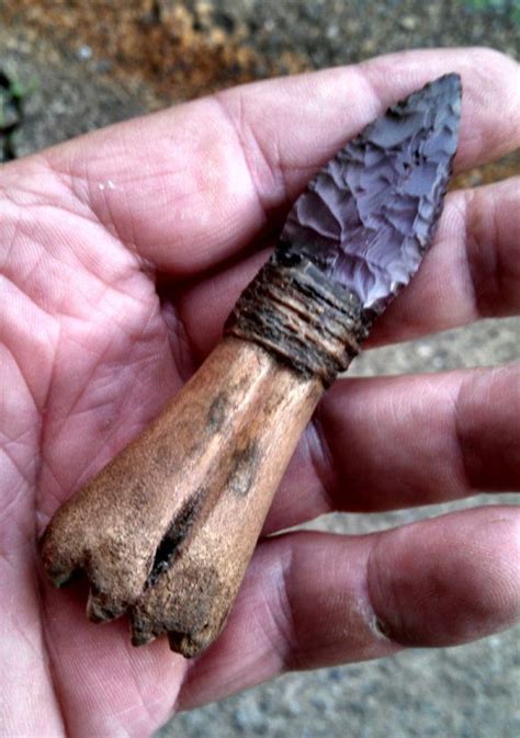 Stone Age Knife Replica - Mookaite (Australia) Blade hafted to Deer Bone Handle / Flint Knapped ...