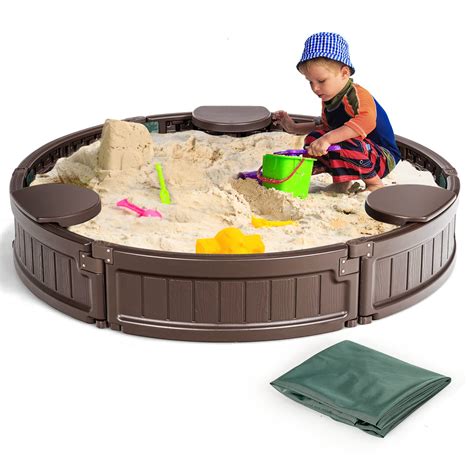 Buy HONEY JOY Sandbox with Cover, 4FT Round Sand Pit for Backyard, 3 ...