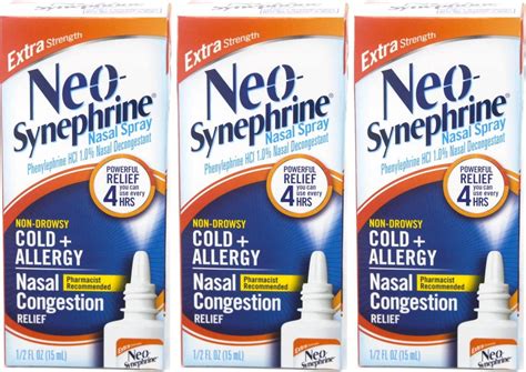 Neo-Synephrine Nasal Spray Extra Strength Formula 0.50oz (Pack of 3) - Fast Congestion Relief