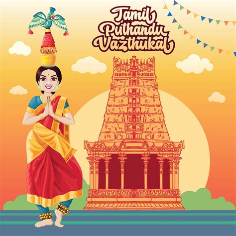 Tamil New Year greetings with Traditional Folk Dancer 2234194 Vector Art at Vecteezy