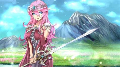 Anime Original Girl Long Hair Pink Hair Sword Woman Warrior Blue Eyes Wallpaper Phoenix ...