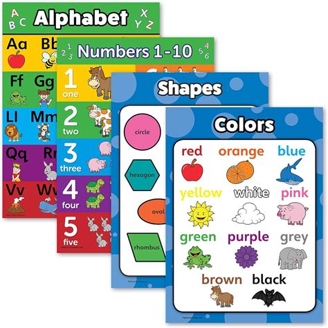 Amazon.com : 4 Pack - ABC Alphabet + Numbers 1-10 + Shapes + Colors ...