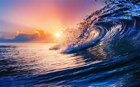 HD wallpaper: ocean wave, nature, sunset, sea, waves, clouds, water, colorful | Wallpaper Flare