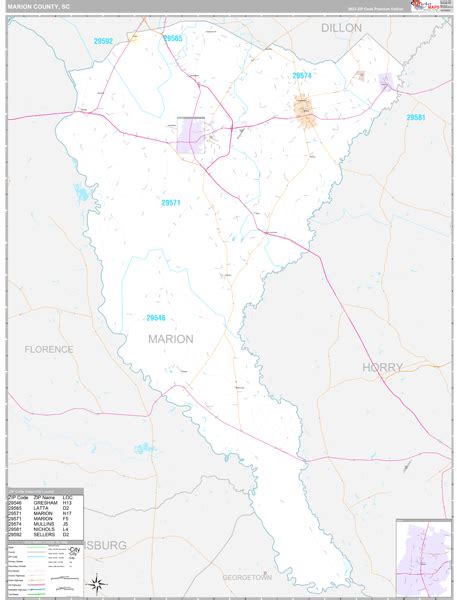 Marion County, SC Zip Code Map - Premium