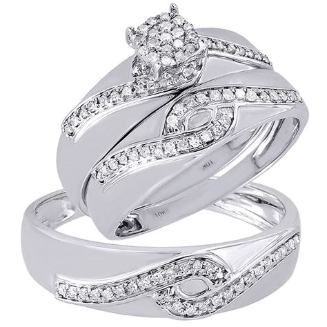 Jewelry For Less - Diamond Trio Set 10K White Gold Ladies Engagement Ring Mens Wedding Band .33 ...