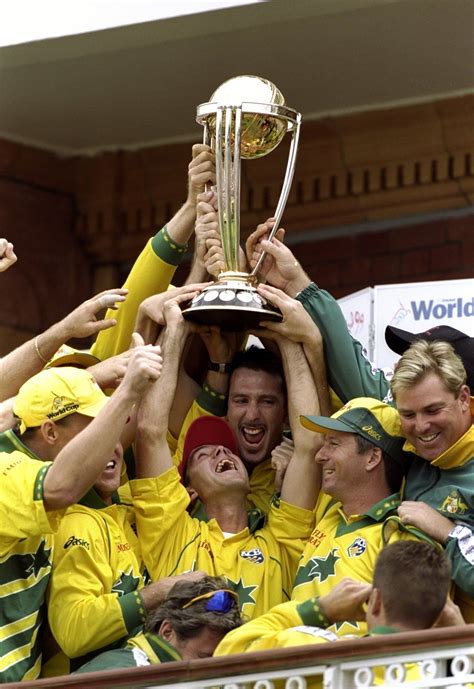 Australia lift the trophy after victory in the 1999 Cricket World Cup Final over Pakistan at ...