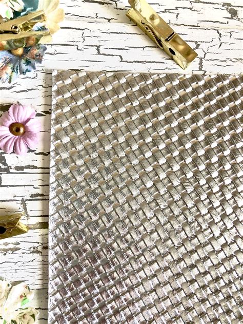 Metallic Silver Basketweave Faux Leather Silver Metallic | Etsy