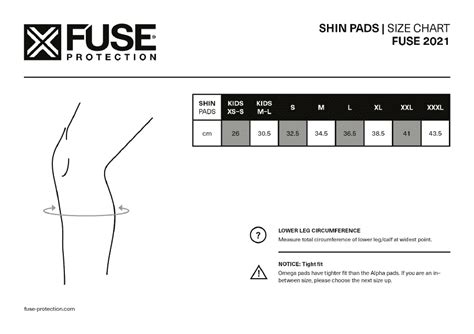 Shin Pads Size Chart - Fuse Protection Download Printable PDF | Templateroller