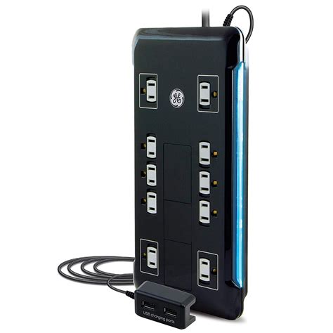 GE 10-Outlet 2 USB Port Surge Protector with 4 Ft. Extension Cord, black - Walmart.com - Walmart.com