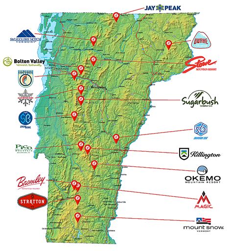 Vermont Alpine Ski Resorts. Map Of Vermont Ski Resort Locations.