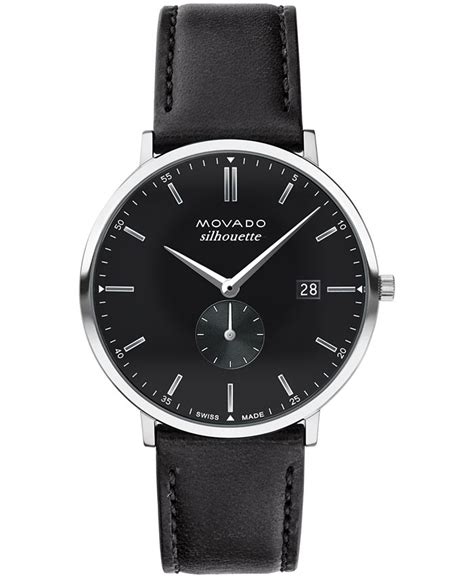 Movado Men's Heritage Black Genuine Leather Strap Watch 40mm - Macy's