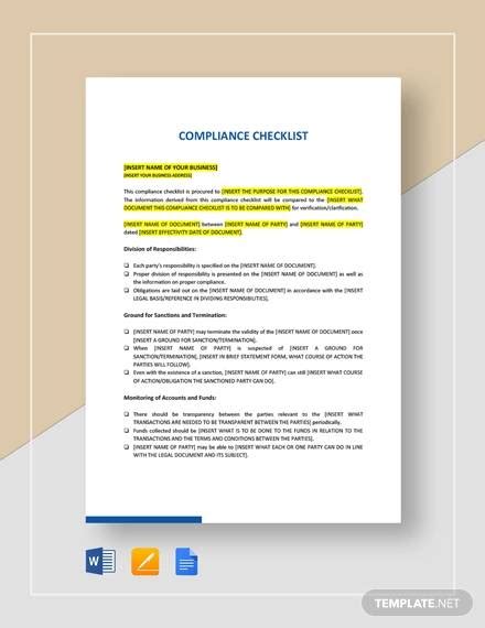 FREE 13+ Compliance Checklist Samples and Templates in PDF | MS Word | Excel