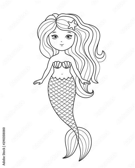 Little cute mermaid coloring page. Coloring book for kids vector illustration. Stock Vector ...