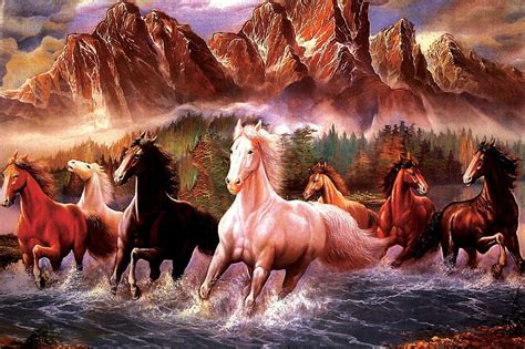 INCLUDE White 7 Horse Running Natural Vastu Painting (vinile, pollici ...