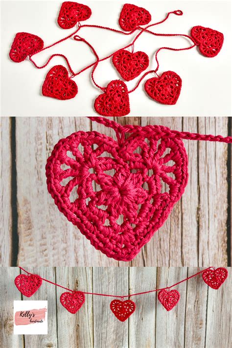 Valentine garland crochet red heart garland Valentines day | Etsy ...