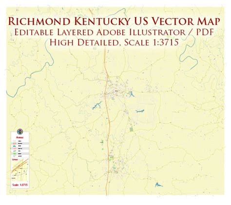 Richmond Kentucky US PDF Vector Map: High Detailed editable Adobe PDF ...