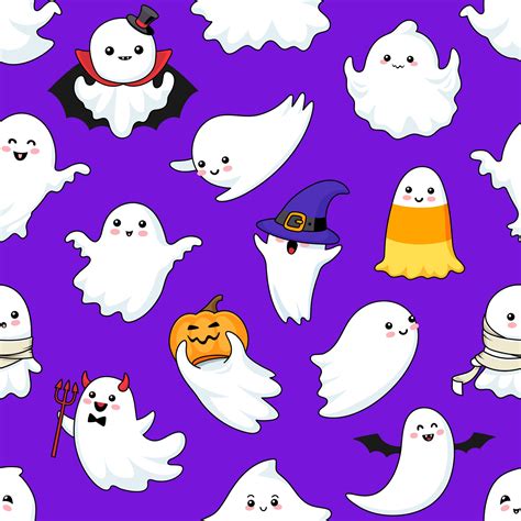 Cartoon funny kawaii Halloween ghosts pattern 29694549 Vector Art at ...