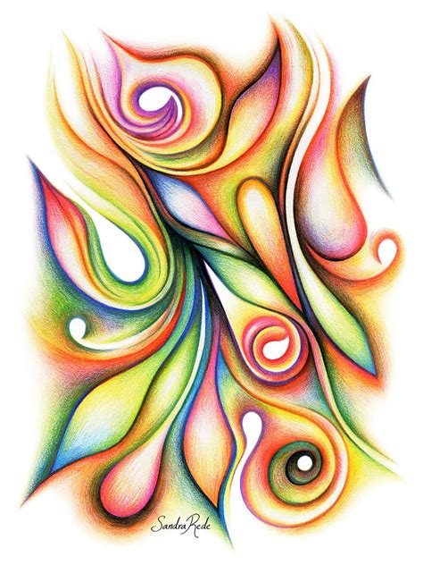 an abstract drawing with colored lines and swirls