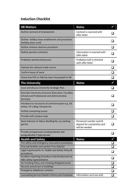 Induction Checklist