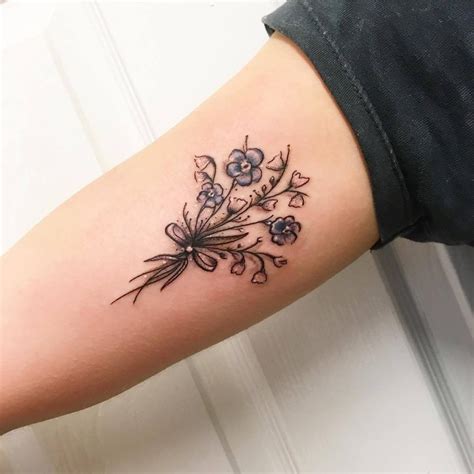 My Forget me not and lily of the valley delicate bouquet tattoo. | Bouquet tattoo, Lavender ...