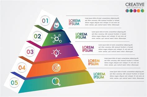 Modelo colorido de pirâmide infográfico com 5 passos ou conceito de opções | Vetor Premium