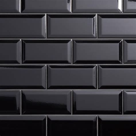 Merola Tile Crown Heights Beveled 3 in. x 6 in. Glossy Black Ceramic ...