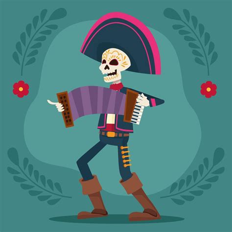 dia de los muertos celebration card with mariachi skeleton playing ...