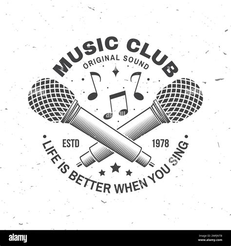 Music club logo, badge, label. Retro poster, banner with microphone, vintage typography design ...