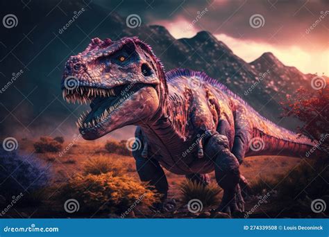 Xenotarsosaurus Colorful Dangerous Dinosaur in Lush Prehistoric Nature ...