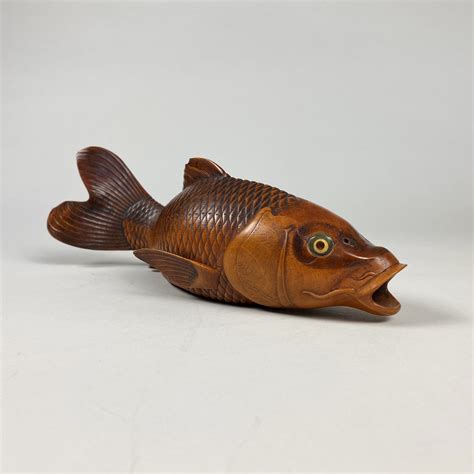 A charming Japanese wood carving of a carp - Kevin Page Antiques