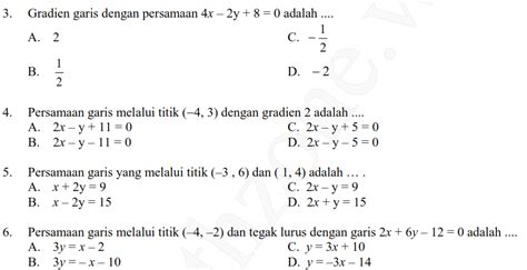 Soal Dan Persamaan Garis Lurus Smp Kls 8 Ganjil | Materi Soal