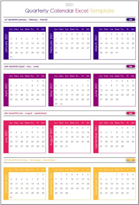 It is a 2021 calendar. We divided the year into 4 with this template. You can note the important ...