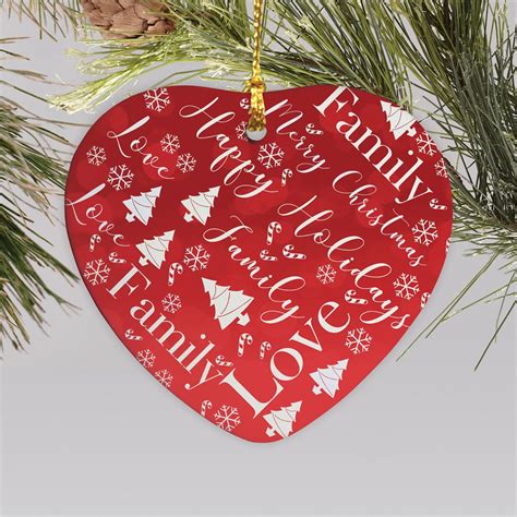 Holiday Family Word Art Heart Ceramic Ornament | GiftsForYouNow