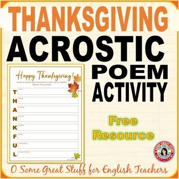 Thanksgiving Acrostic Poem Activity by O Some Great Stuff for English ...