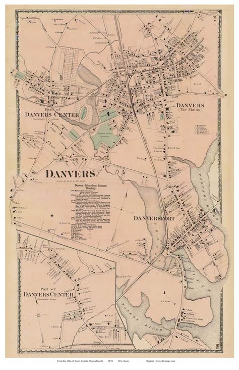 Danvers, Danvers Center, Massachusetts 1872 Old Town Map Reprint ...