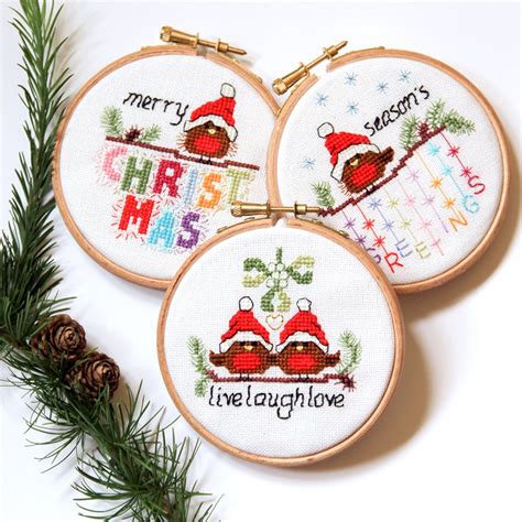 Cross stitch Christmas Cards and Ornaments 3 modern cute