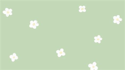 Soft Green Hand-drawn Flowers Aesthetic Desktop Computer Wallpaper Background Backgrounds | PSD ...