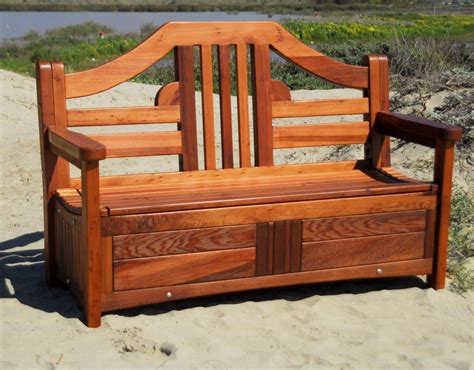 Redwood Storage Bench, Custom Outdoor Wooden Storage